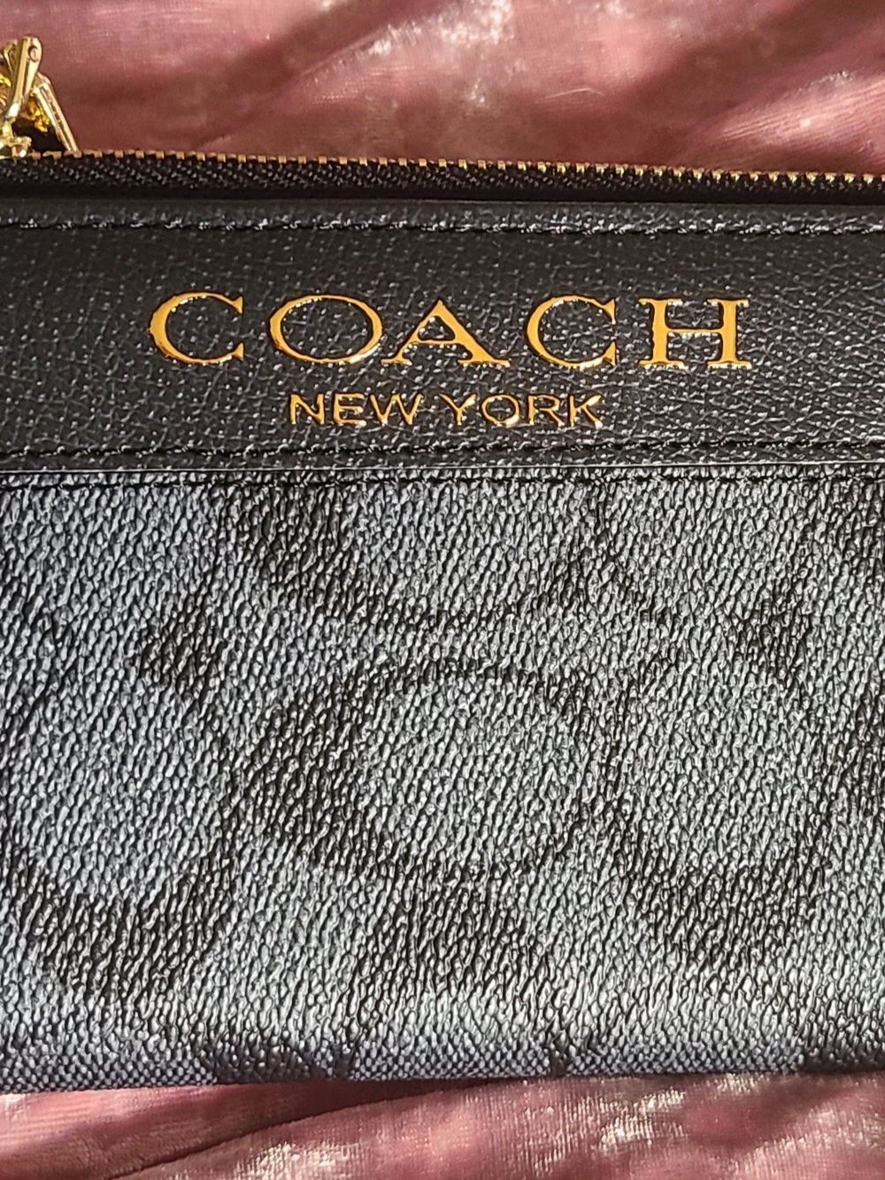 COACH New York Signature Black and Gold Zip Pouch